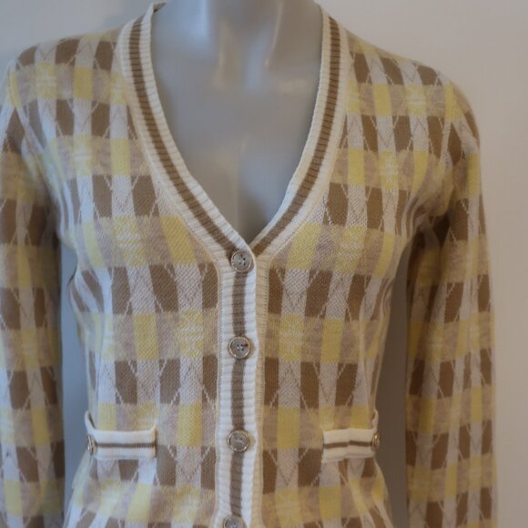 NWT Womens Heartloom Ivory Yellow Light Brown V-Neck Lilah Cardigan Sweater XS - Picture 4 of 10